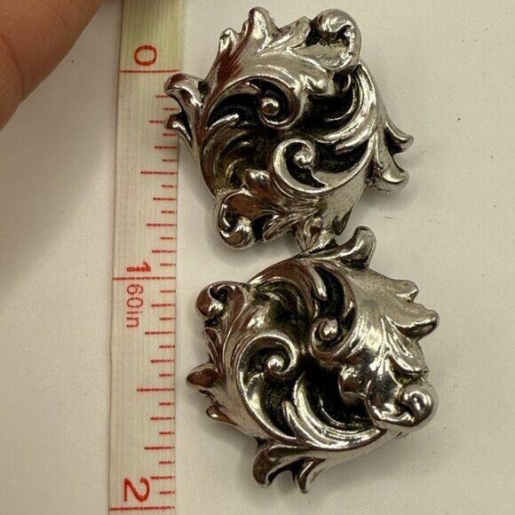 Vintage Silver-Tone Ornate Swirl Clip-On Earrings - Picture 13 of 13